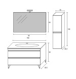 Mobile bagno sospeso olmo perla, 100cm, base con lavabo, specchio e colonna