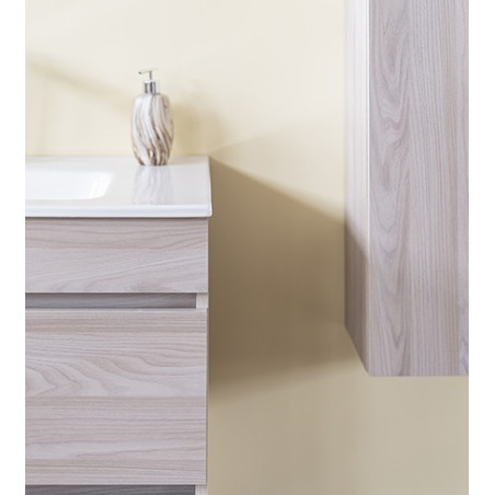 Mobile bagno sospeso olmo perla, 100cm, base con lavabo, specchio e colonna