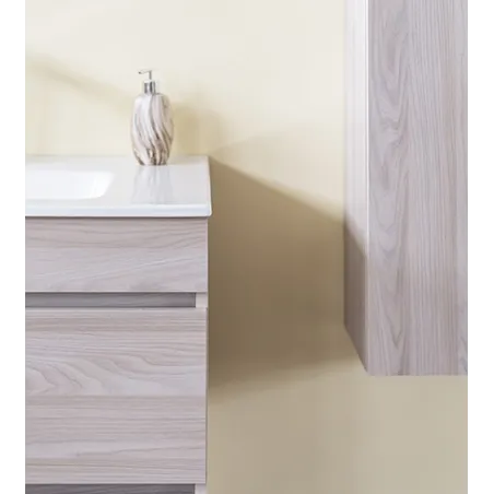 Mobile bagno sospeso olmo perla, 100cm, base con lavabo, specchio e colonna
