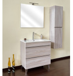 Mobile bagno sospeso olmo perla, 100cm, base con lavabo, specchio e colonna