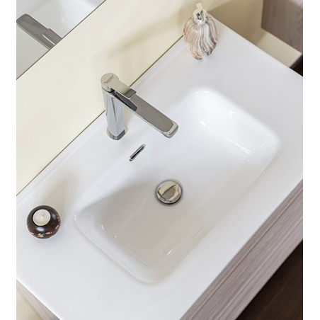 Mobile bagno sospeso olmo perla, 100cm, base con lavabo, specchio e colonna