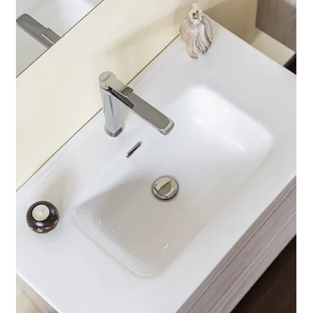 Mobile bagno sospeso olmo perla, 100cm, base con lavabo, specchio e colonna