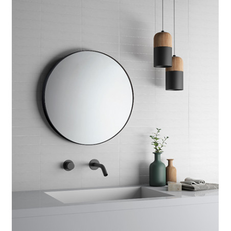 Specchio da parete, rotondo, cornice nera, diametro 60cm, filo lucido tondo