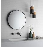 Specchio da parete, rotondo, cornice nera, diametro 60cm, filo lucido tondo
