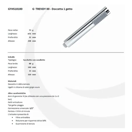 Kit doccia tondo completo di soffione da 20, doccetta, presa d'acqua e gancio