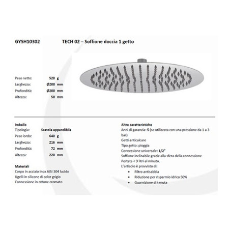 Kit doccia tondo completo di soffione da 20, doccetta, presa d'acqua e gancio