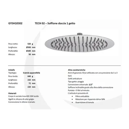 Kit doccia tondo completo di soffione da 20, doccetta, presa d'acqua e gancio