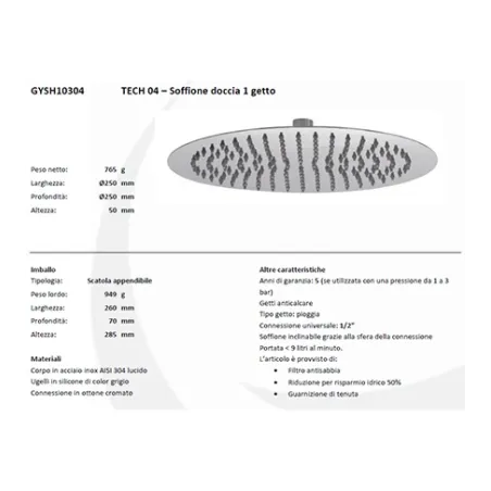 Kit doccia tondo completo di soffione da 25, doccetta, presa d'acqua e gancio