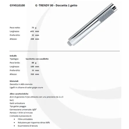 Kit doccia tondo completo di soffione da 30, doccetta, presa d'acqua e gancio