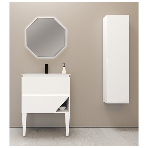 Mobile da bagno bianco opaco, 70cm, base con lavabo e specchio led