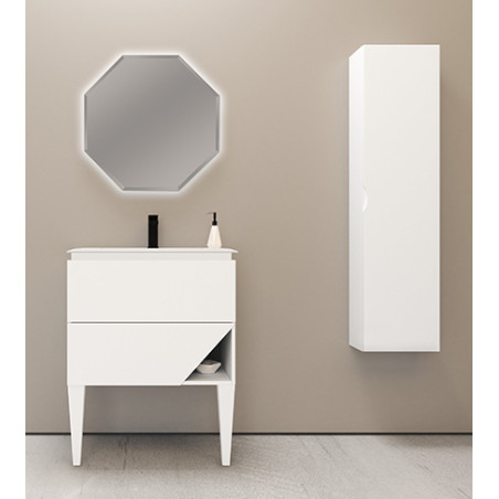 Mobile da bagno bianco opaco, 70cm, base con lavabo e specchio led