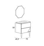 Mobile da bagno bianco opaco, 70cm, base con lavabo e specchio led