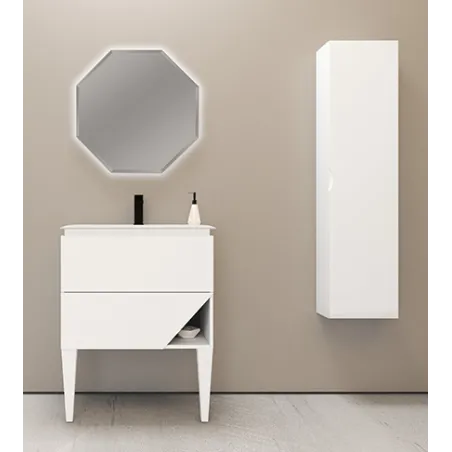 Mobile da bagno bianco opaco, 70cm, solo specchio led e colonna