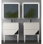 Mobile da bagno doppio bianco opaco, 140cm, base con lavabo e specchio a led