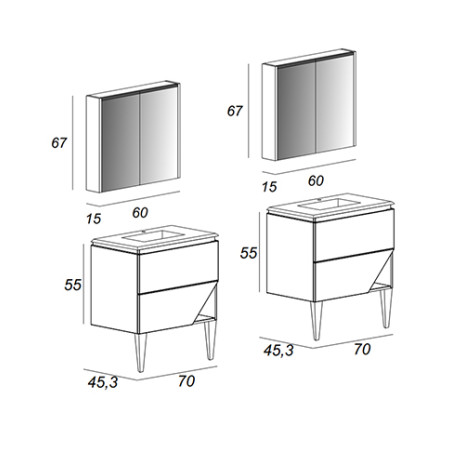Mobile da bagno doppio bianco opaco, 140cm, base con lavabo e specchio a led