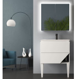 Mobile da bagno bianco opaco, 70cm, base con lavabo e specchio contenitore led