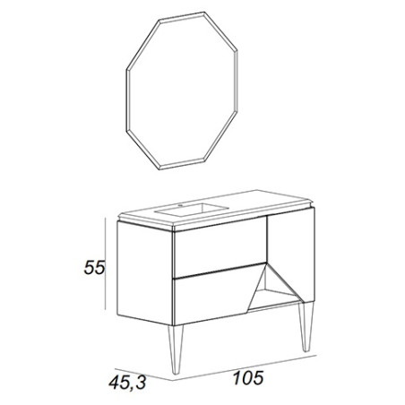 Mobile da bagno bianco opaco, 105cm, base con lavabo e specchio led