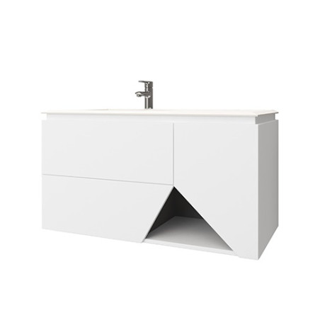 Mobile da bagno bianco opaco, 105cm, base con lavabo e specchio led
