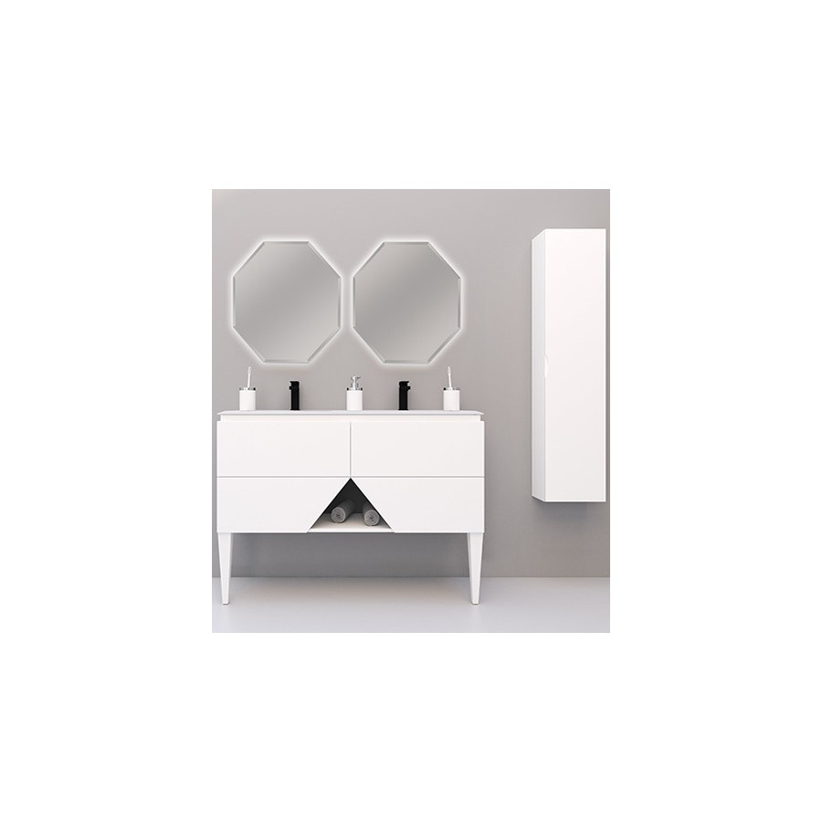 Mobile da bagno bianco opaco, 140cm, base con lavabo, specchi e colonna