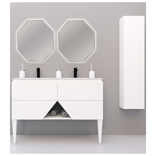 Mobile da bagno bianco opaco, 140cm, base con lavabo e specchi