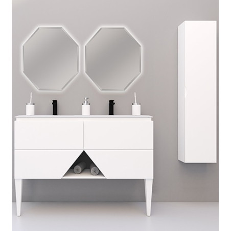 Mobile da bagno bianco opaco, 140cm, base con lavabo e specchi
