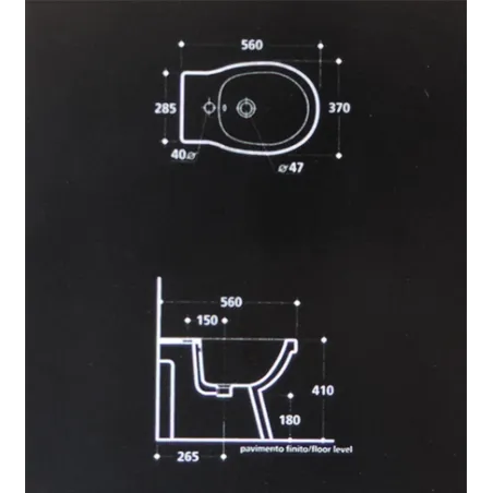 Sanitari bagno bidet filo muro a terra, Kerasan Volant, ceramica bianca