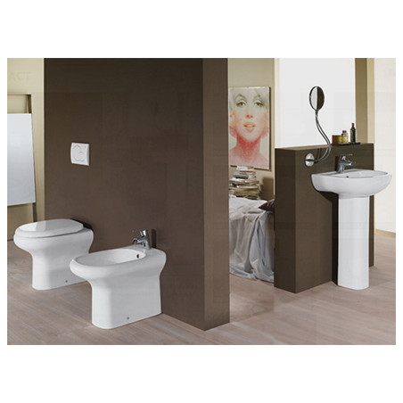 Sanitari bagno vaso wc water filo muro a terra compreso di curva tecnica, senza coprivaso, Compact, ceramica bianca