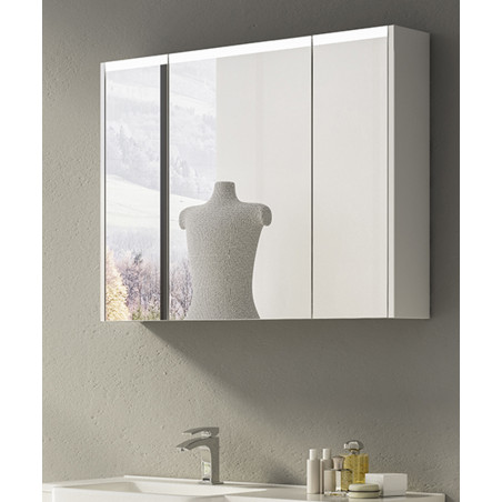 Specchio contenitore bagno pensile 3 ante led cm 92x67x15