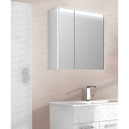 Specchio bagno pensile contenitore 2 ante led cm 70x67x15