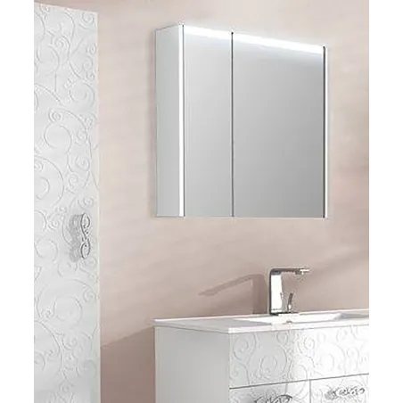 Specchio bagno pensile contenitore 2 ante led cm 70x67x15