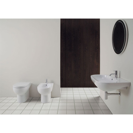 Sanitari bagno vaso wc water filo muro a terra compreso di curva tecnica, senza coprivaso, Nuvola Azzurra, ceramica bianca