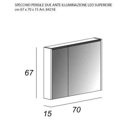 Specchio bagno pensile contenitore 2 ante led cm 70x67x15