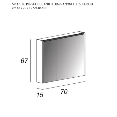 Specchio bagno pensile contenitore 2 ante led cm 70x67x15