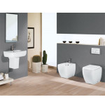 Sanitari bagno vaso wc water filo muro a terra compreso di curva tecnica, senza coprivaso, Metropolitan Rak, ceramica bianca