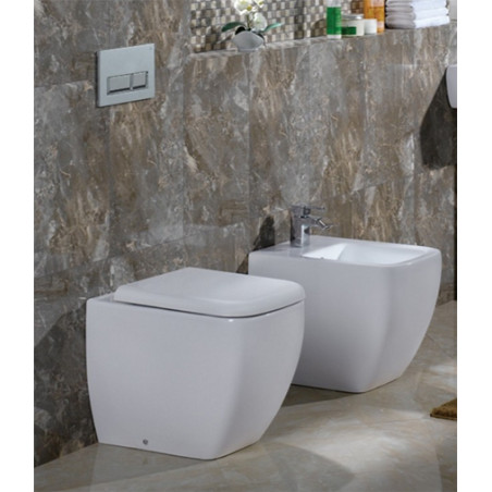 Sanitari bagno vaso wc water filo muro a terra compreso di curva tecnica, senza coprivaso, Metropolitan Rak, ceramica bianca