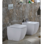 Sanitari bagno vaso wc water filo muro a terra compreso di curva tecnica, senza coprivaso, Metropolitan Rak, ceramica bianca