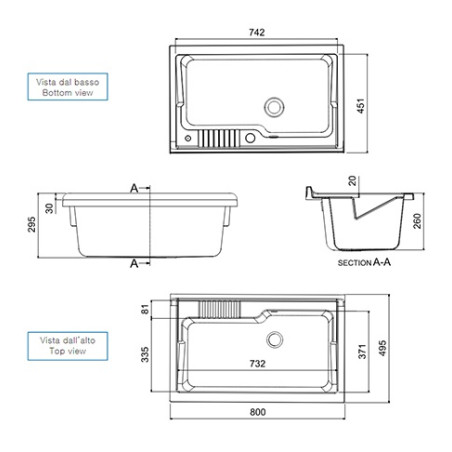 Mobile lavatoio 2 ante cm 80 x 50 x 85 in PVC sifone incluso