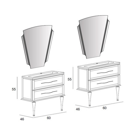 Mobile bagno sospeso Tiffany bianco opaco, cm60x2, basi, lavabi e specchi led