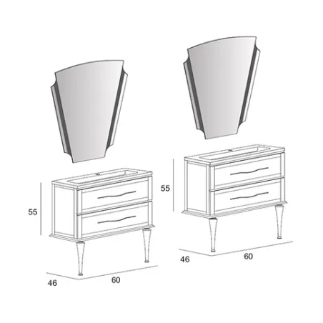 Mobile bagno sospeso Tiffany bianco opaco, cm60x2, basi, lavabi e specchi led