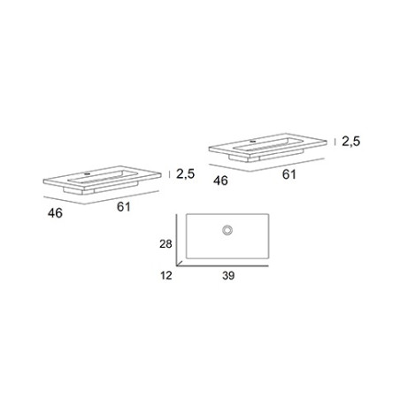 Mobile bagno sospeso Tiffany bianco opaco, cm60x2, basi, lavabi e specchi led