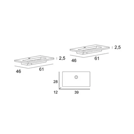 Mobile bagno sospeso Tiffany bianco opaco, cm60x2, basi, lavabi e specchi led