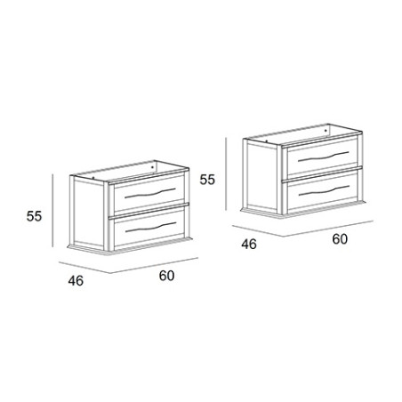 Mobile bagno sospeso Tiffany bianco opaco, cm60x2, basi, lavabi e specchi led