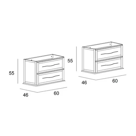 Mobile bagno sospeso Tiffany bianco opaco, cm60x2, basi, lavabi e specchi led