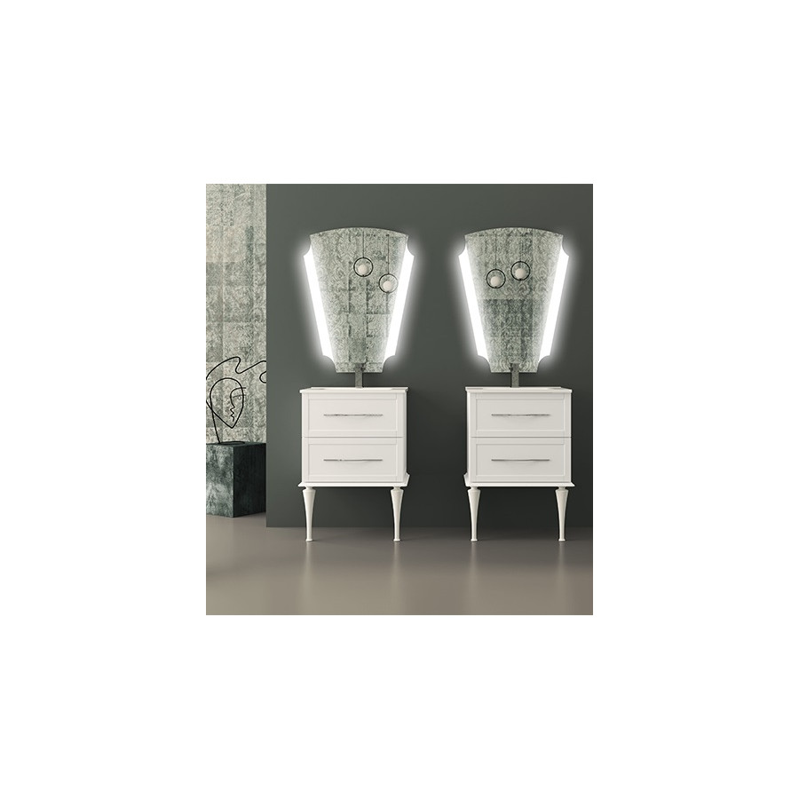 Mobile bagno sospeso Tiffany bianco opaco, cm60x2, basi, lavabi e specchi led