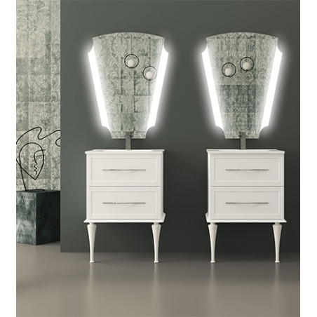 Mobile bagno sospeso Tiffany bianco opaco, cm60x2, basi, lavabi e specchi led