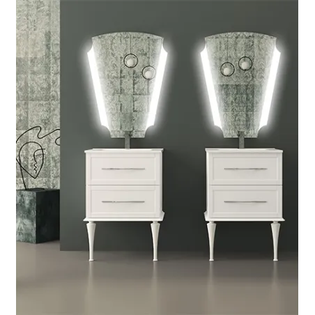 Mobile bagno sospeso Tiffany bianco opaco, cm60x2, basi, lavabi e specchi led