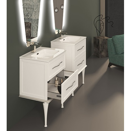 Mobile bagno sospeso Tiffany bianco opaco, cm60x2, basi, lavabi e specchi led