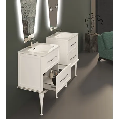 Mobile bagno sospeso Tiffany bianco opaco, cm60x2, basi, lavabi e specchi led