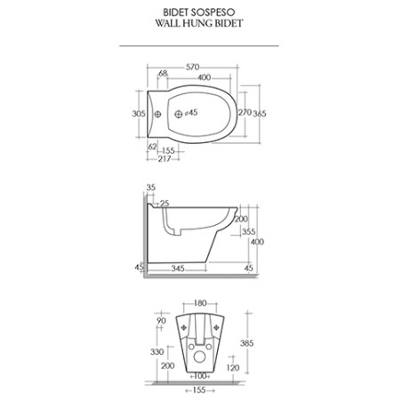 Sanitari bagno bidet sospeso, Karla Rak, ceramica bianca