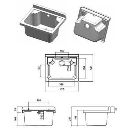 Pilozzo vasca mini salvaspazio pvc 42x34 per interno/esterno completo di scarico